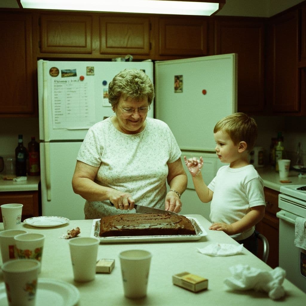 He climbed the step stool and reached straight for the frosting. She pretended not to see.